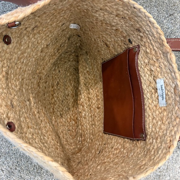 Haute Hippie NWT Woven Jute Tote Bag with Leather Straps and Inner wallet. Straw - Picture 6 of 8